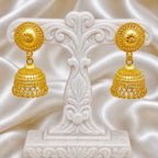 Gold Copper Coin Stud Mesh Temple Jhumki Earrings For Women
