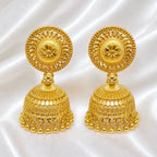 Gold Copper Coin Stud Mesh Temple Jhumki Earrings For Women