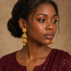 Gold Plated Copper Hexagonal Double Layer Ghungroo Jhumki Earrings