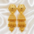 Gold Plated Copper Hexagonal Double Layer Ghungroo Jhumki Earrings