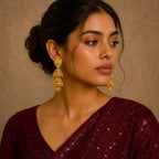 Gold Plated Copper Hexagonal Double Layer Ghungroo Jhumki Earrings