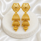 Gold Plated Copper Hexagonal Double Layer Ghungroo Jhumki Earrings