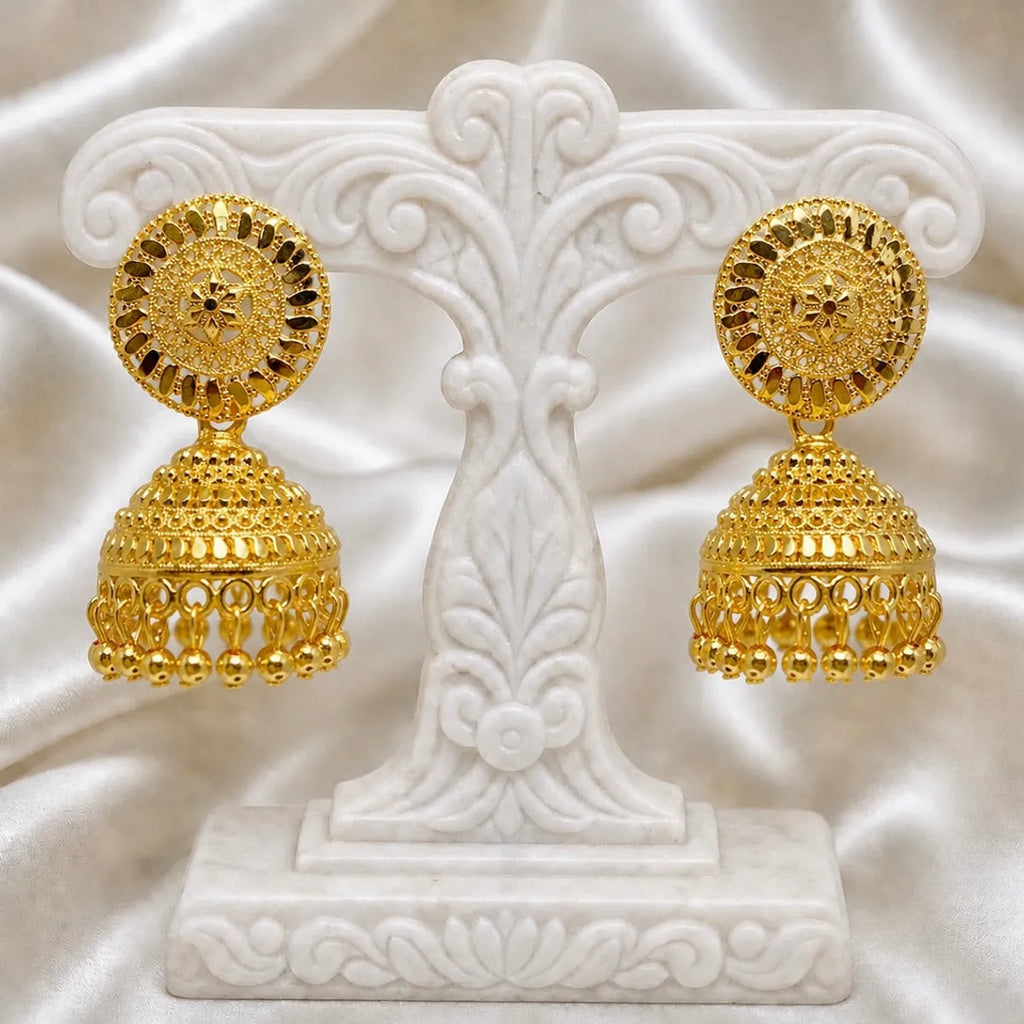 Gold Plated Disc Dome Ghungroo Temple Style Jhumka Earrings For Women