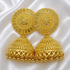 Gold Plated Disc Dome Ghungroo Temple Style Jhumka Earrings For Women