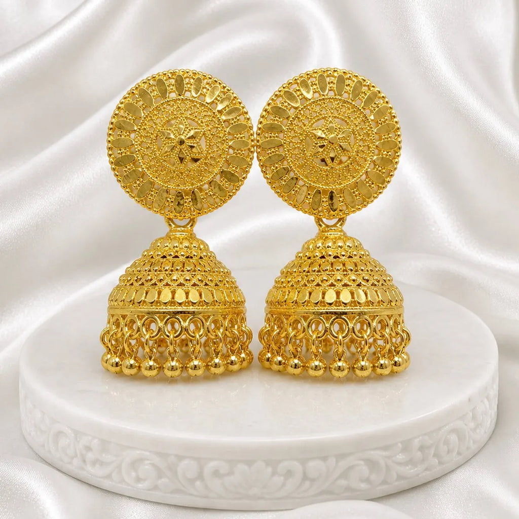 Gold Plated Disc Dome Ghungroo Temple Style Jhumka Earrings For Women