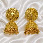 Gold Plated Floral Mesh Ghungroo Jhumka Earrings For Women