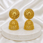 Gold Plated Floral Mesh Ghungroo Jhumka Earrings For Women
