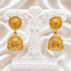Gold Plated Floral Sunburst Temple Style Jhumki Earrings For Women