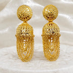 Gold Plated Chain Tassel Temple Jhumki Earrings For Women