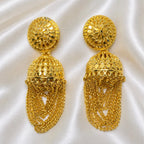Gold Plated Chain Tassel Temple Jhumki Earrings For Women