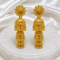 Gold Copper Triple Dome Ghungroo Jhumka Earrings For Women