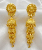 Gold Plated Multi Layer Ghungroo Mesh Jhumka Earrings For Women