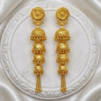 Gold Plated Multi Layer Ghungroo Mesh Jhumka Earrings For Women