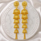 Gold Plated Multi Layer Ghungroo Mesh Temple Jhumka Earrings For Women