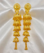 Gold Plated Multi Layer Ghungroo Mesh Temple Jhumka Earrings For Women