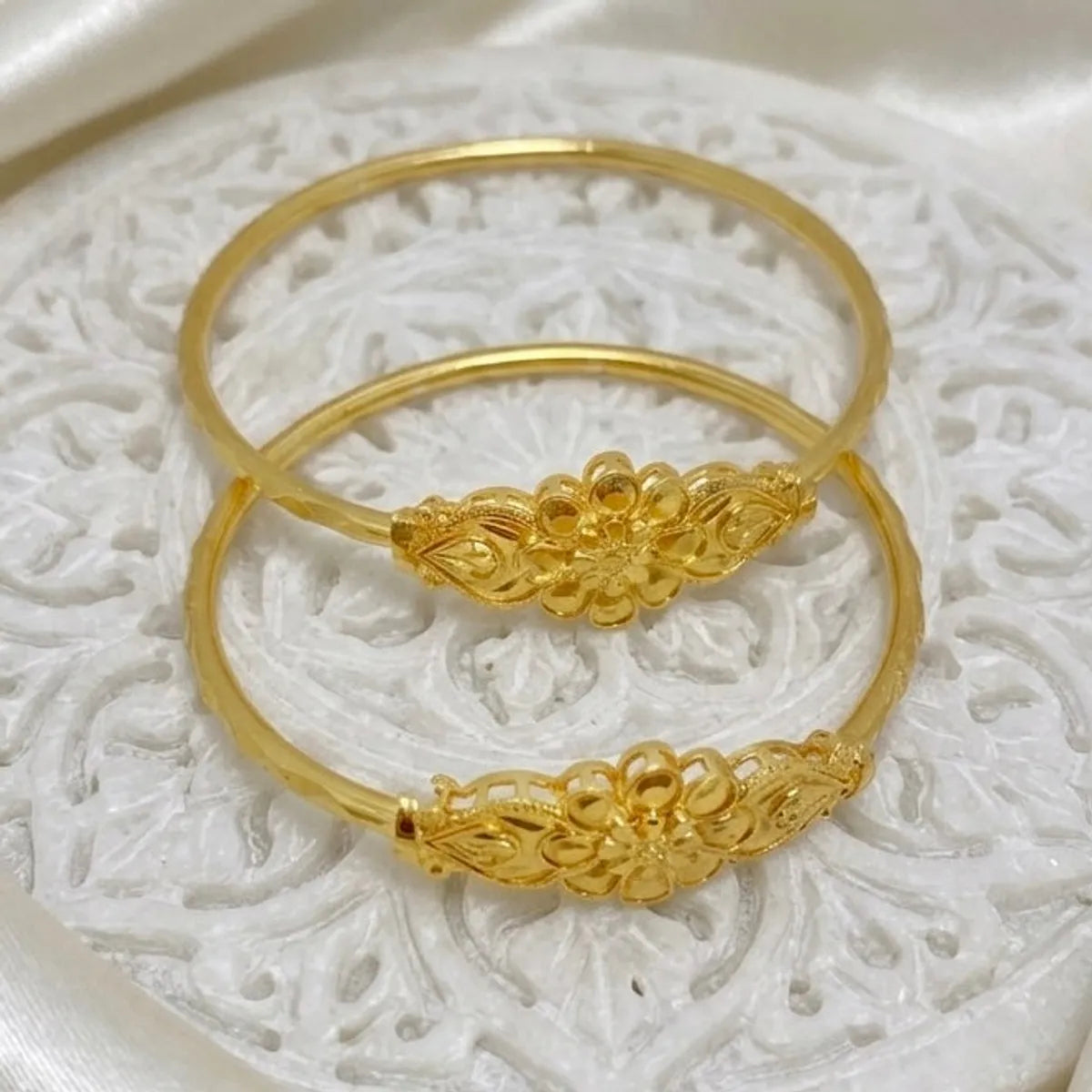 Gold Micro Plated Copper Floral Paisley Traditional Bangle Set Of 2