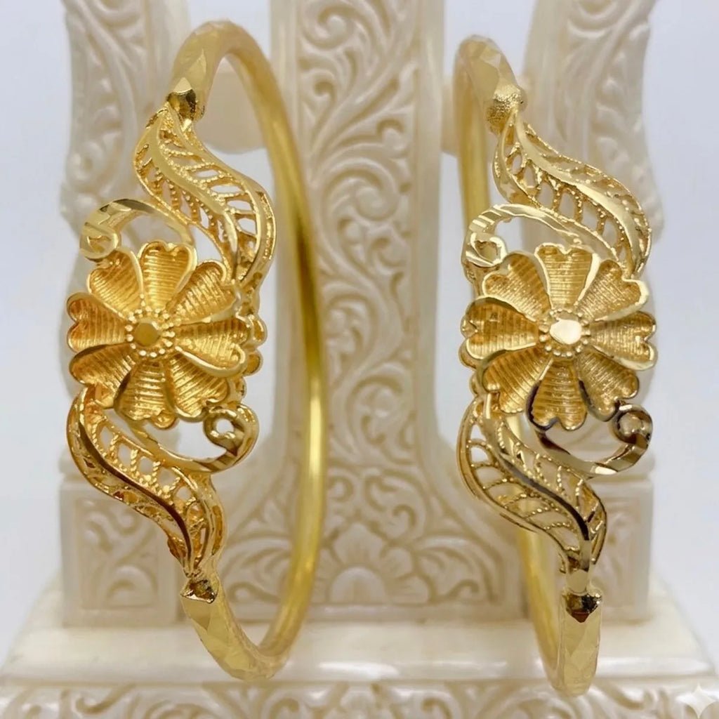 Gold Plated Copper Floral Dubai Style Traditional Bangles Set Of 2