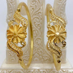 Gold Plated Copper Floral Dubai Style Traditional Bangles Set Of 2