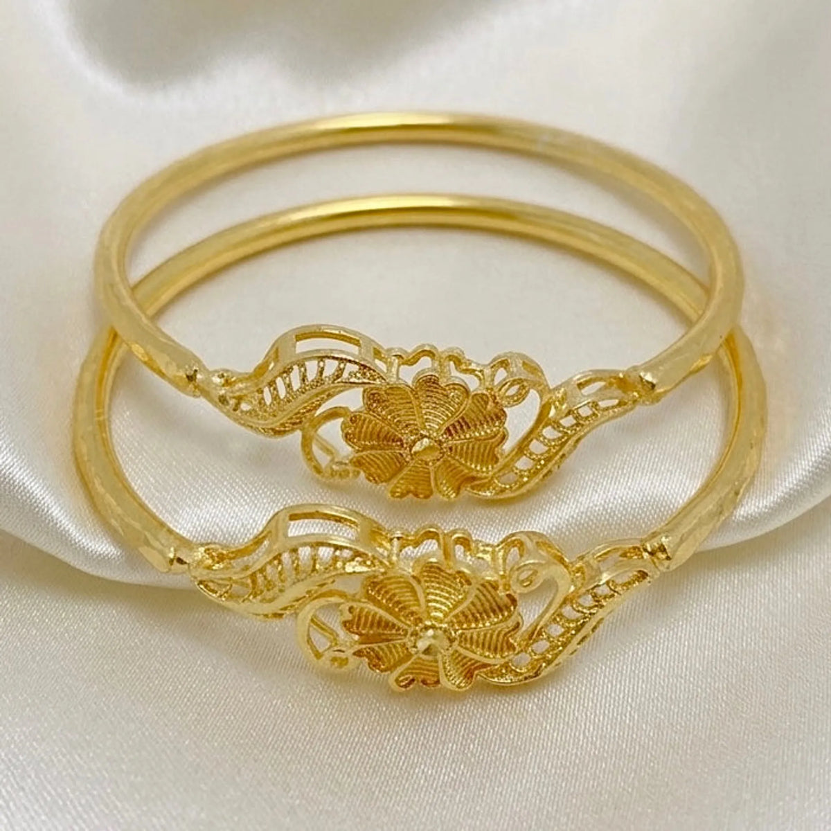 Gold Plated Copper Floral Dubai Style Traditional Bangles Set Of 2