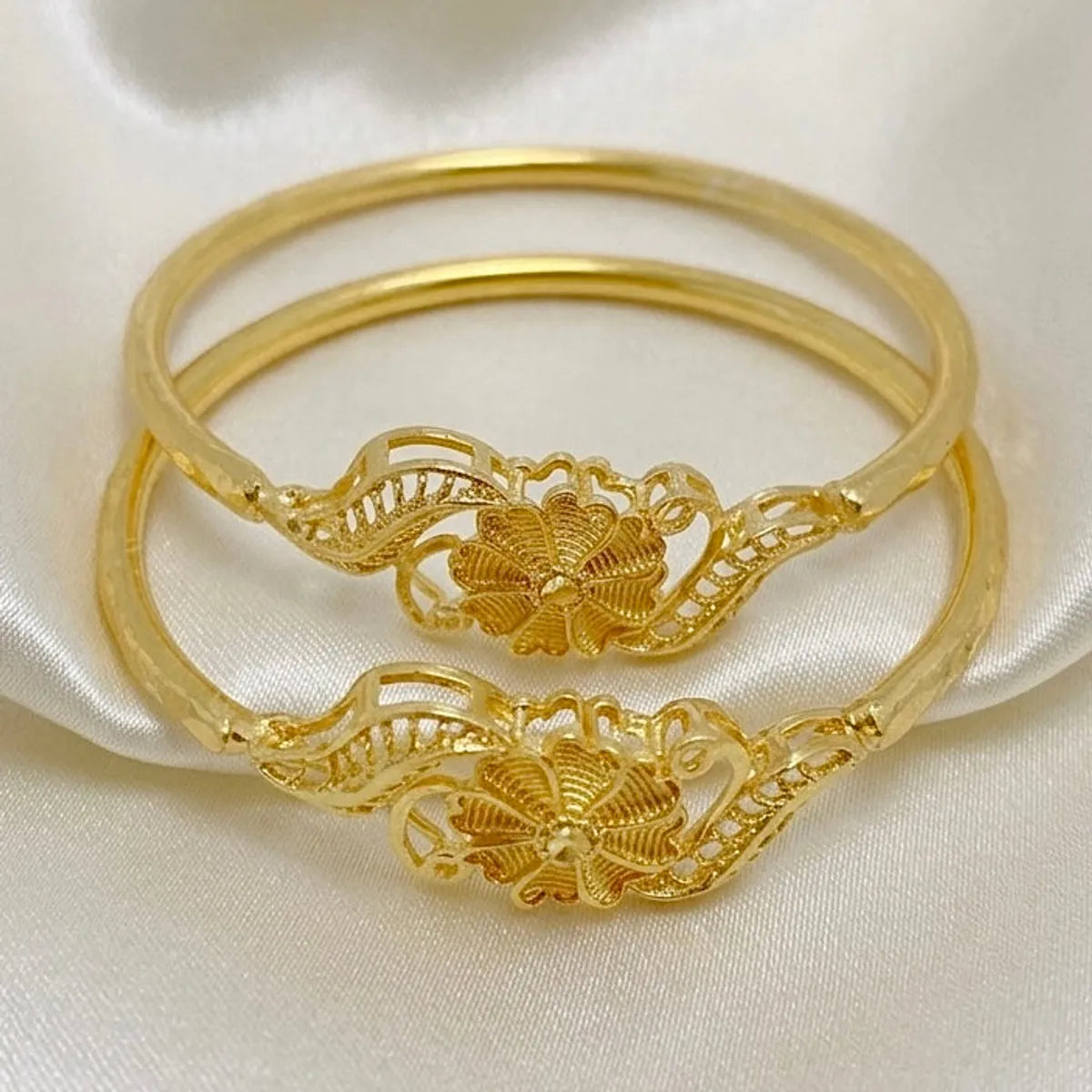 Gold Plated Copper Floral Dubai Style Traditional Bangles Set Of 4