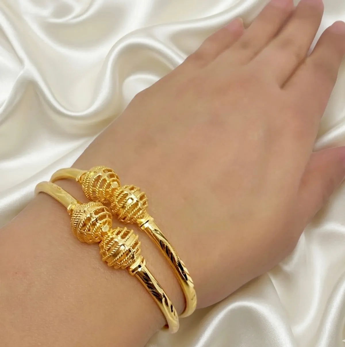 Gold Micro Plated Double Bead Traditional Bangle Set Of 2