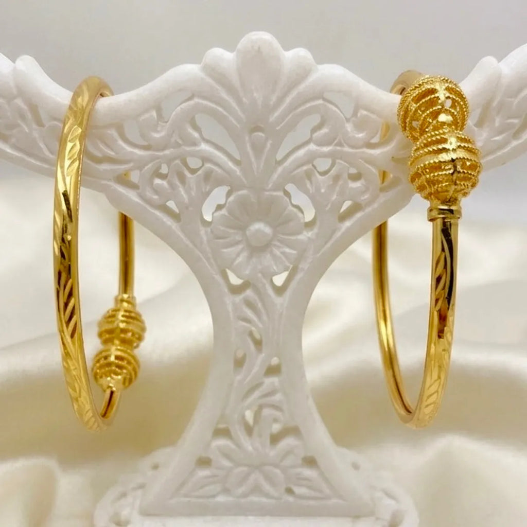 Gold Micro Plated Double Bead Traditional Bangle Set Of 6