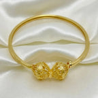 Gold Micro Plated Copper Traditional Double Bead Bangle Set Of 6