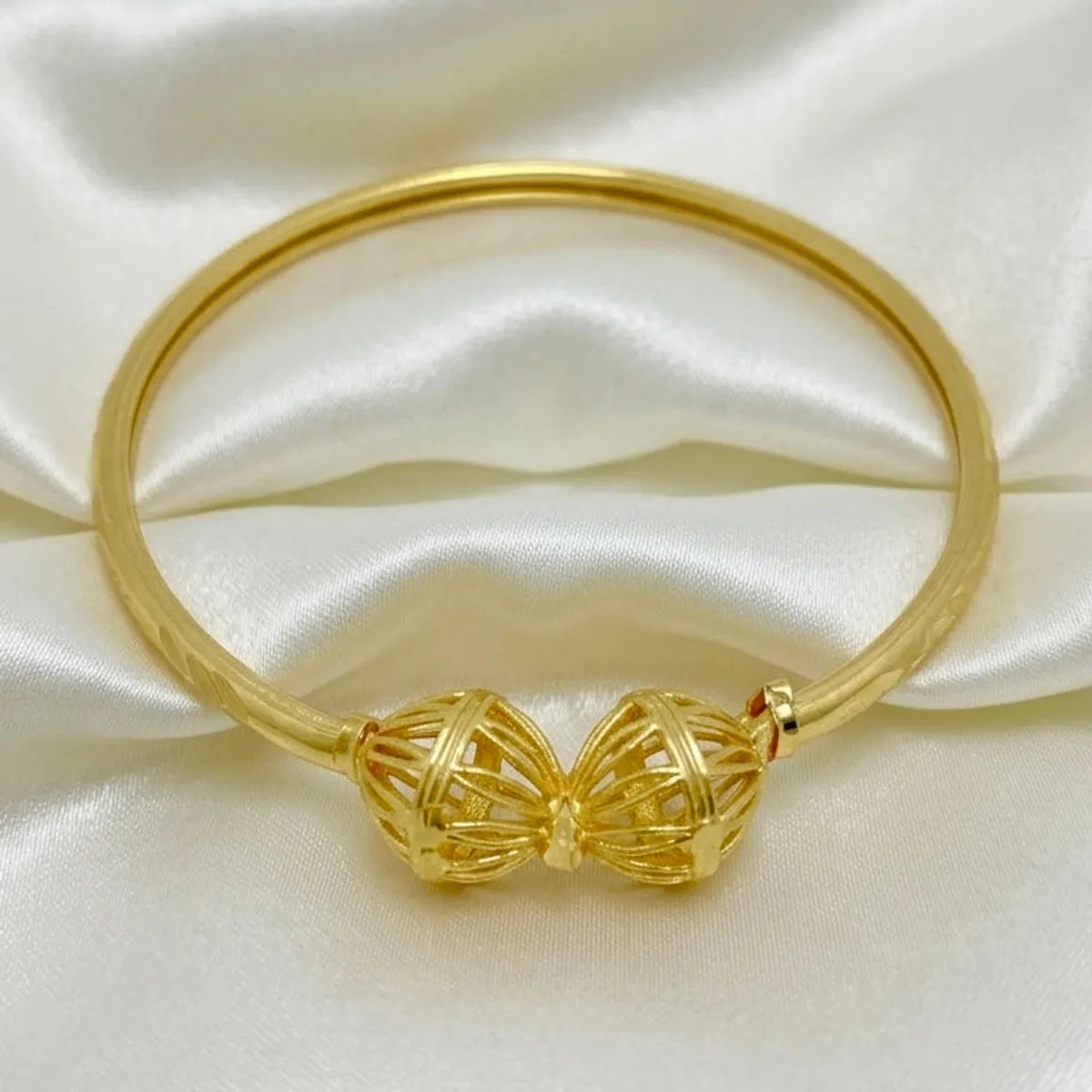 Gold Micro Plated Copper Traditional Double Bead Bangle Set Of 6