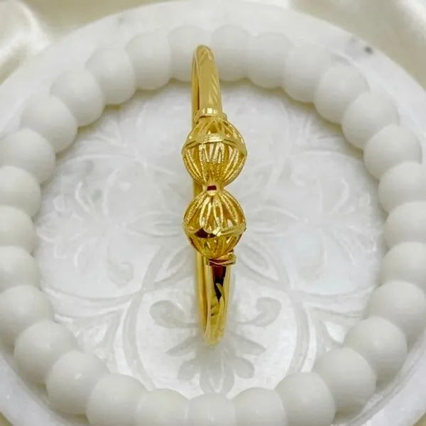 Gold Micro Plated Copper Traditional Double Bead Bangle Set Of 6