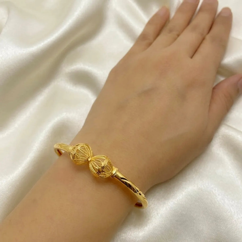 Gold Micro Plated Copper Traditional Double Bead Bangle Set Of 6