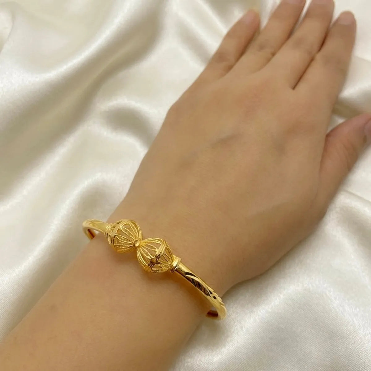 Gold Micro Plated Copper Traditional Double Bead Bangle Set Of 6