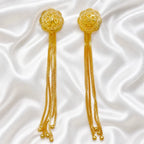 Gold Copper Floral Top Long Tassel Chain Temple Earrings For Women