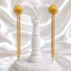 Gold Copper Floral Top Long Tassel Chain Temple Earrings For Women