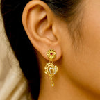 Gold Plated Ad Ruby Floral Drop Earrings For Women