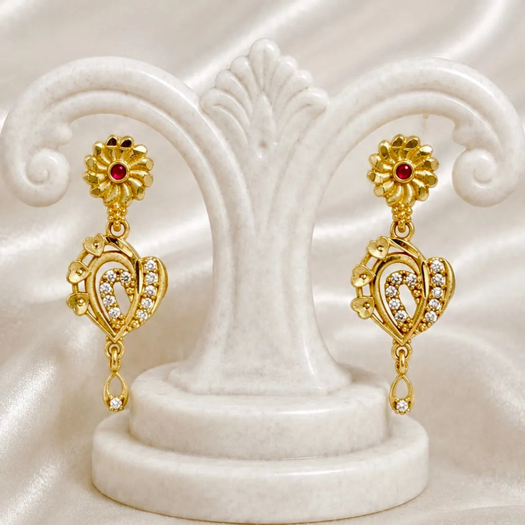Gold Plated Ad Ruby Floral Drop Earrings For Women