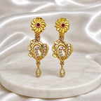 Gold Plated Ad Ruby Floral Drop Earrings For Women