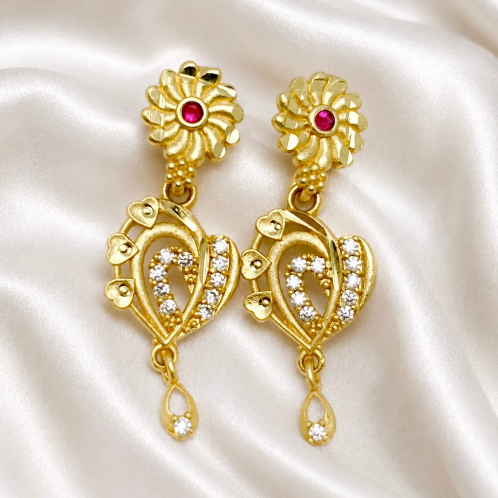 Gold Plated Ad Ruby Floral Drop Earrings For Women