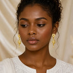Gold Micro Plated Floral Ruby Ad Teardrop Earrings For Women