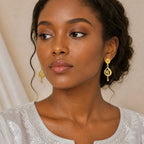 Gold Micro Plated Floral Ruby Ad Teardrop Drop Earrings For Women