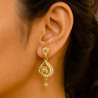 Gold Micro Plated Floral Ruby Ad Teardrop Drop Earrings For Women