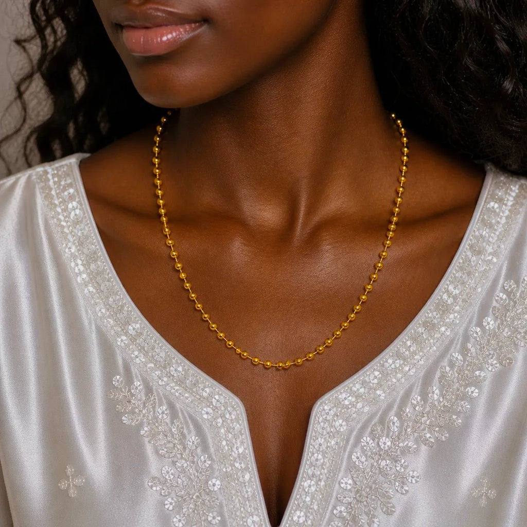 Gold Micro Plated Classic Round Ball Bead Neck Chain