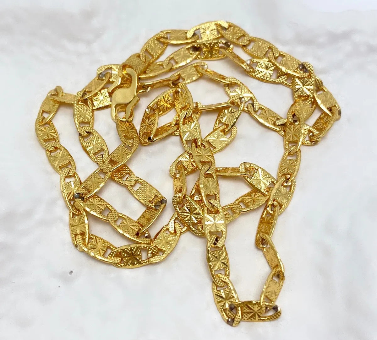 Gold Micro Plated Textured Oval Link Neck Chain For Women