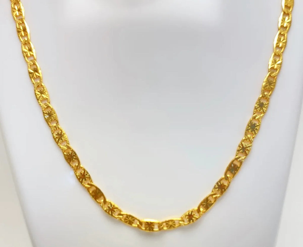 Gold Micro Plated Textured Oval Link Neck Chain For Women