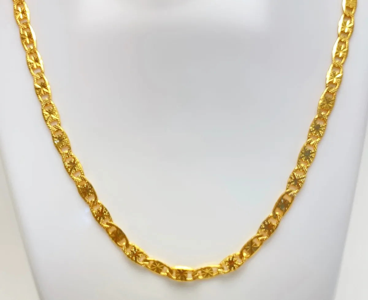 Gold Micro Plated Textured Oval Link Neck Chain For Women