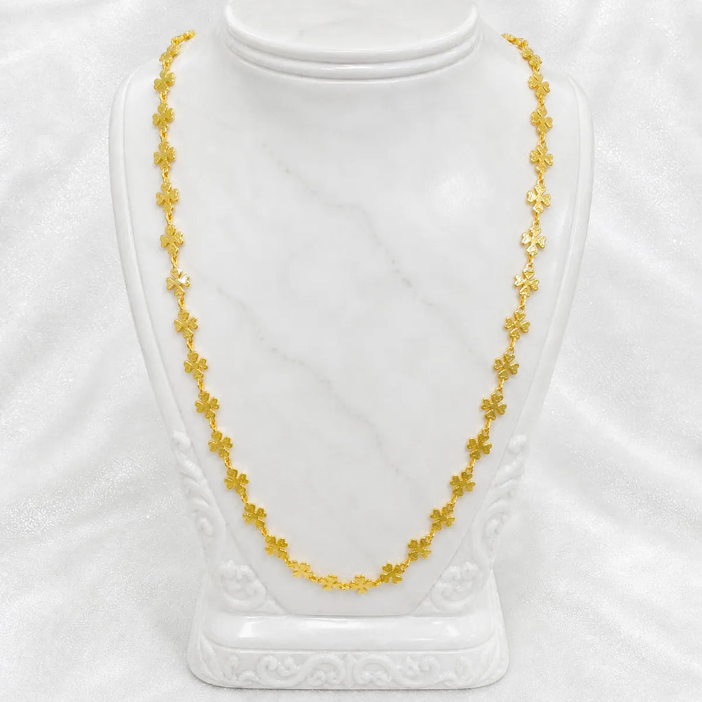 Gold Micro Plated Clover Floral Link Neck Chain For Women