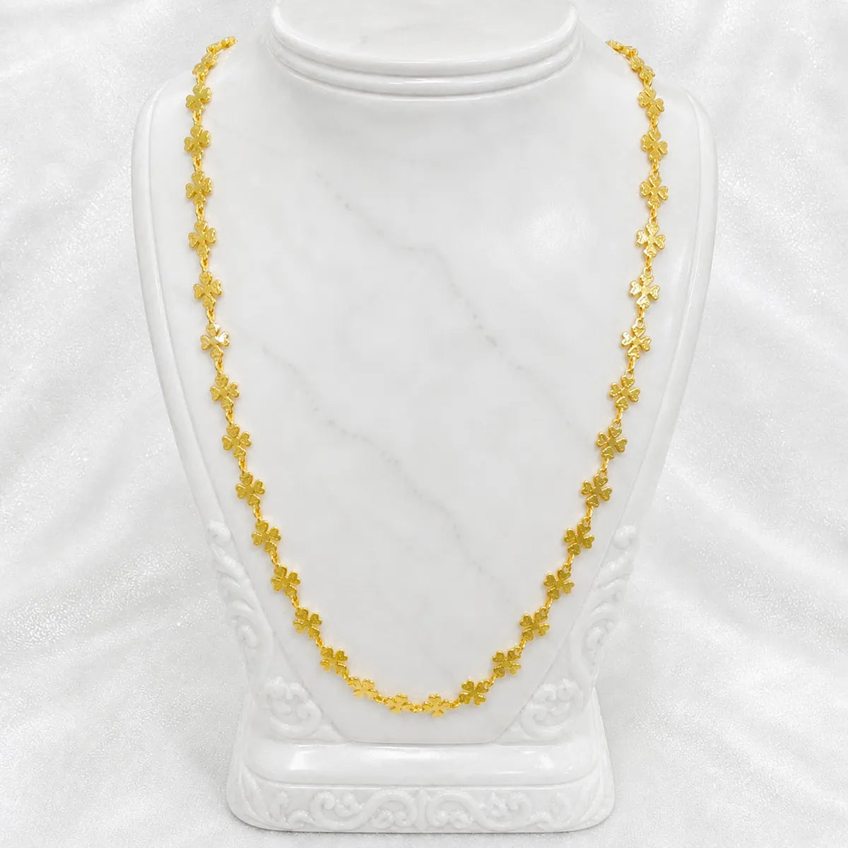 Gold Micro Plated Clover Floral Link Neck Chain For Women