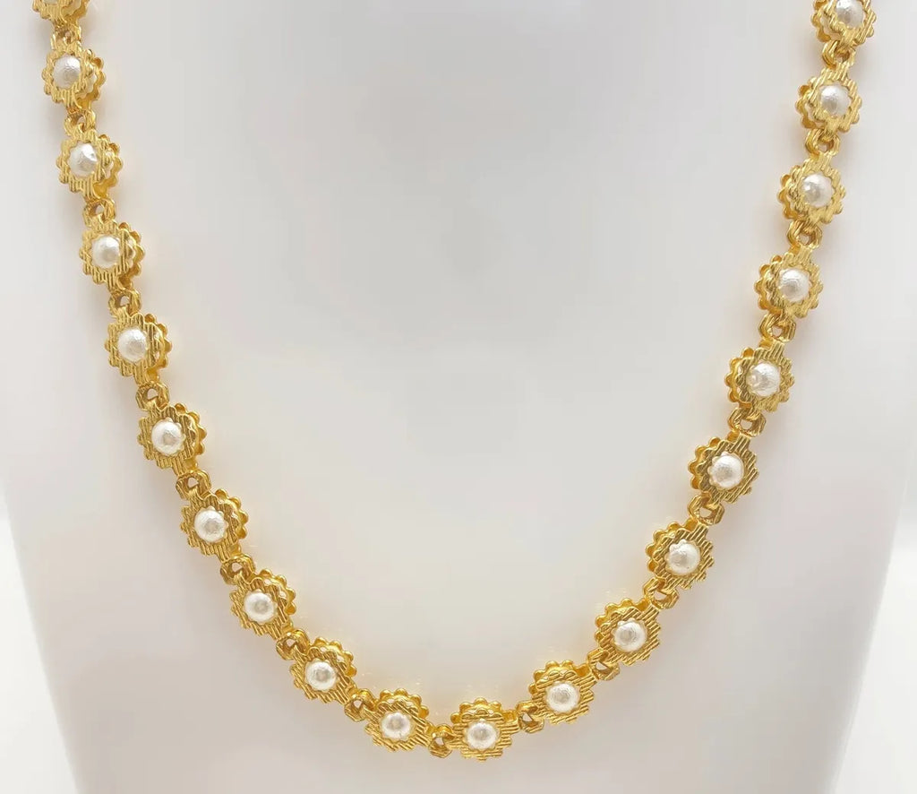 Gold Micro Plated Pearl Floral Motif Neck Chain For Women