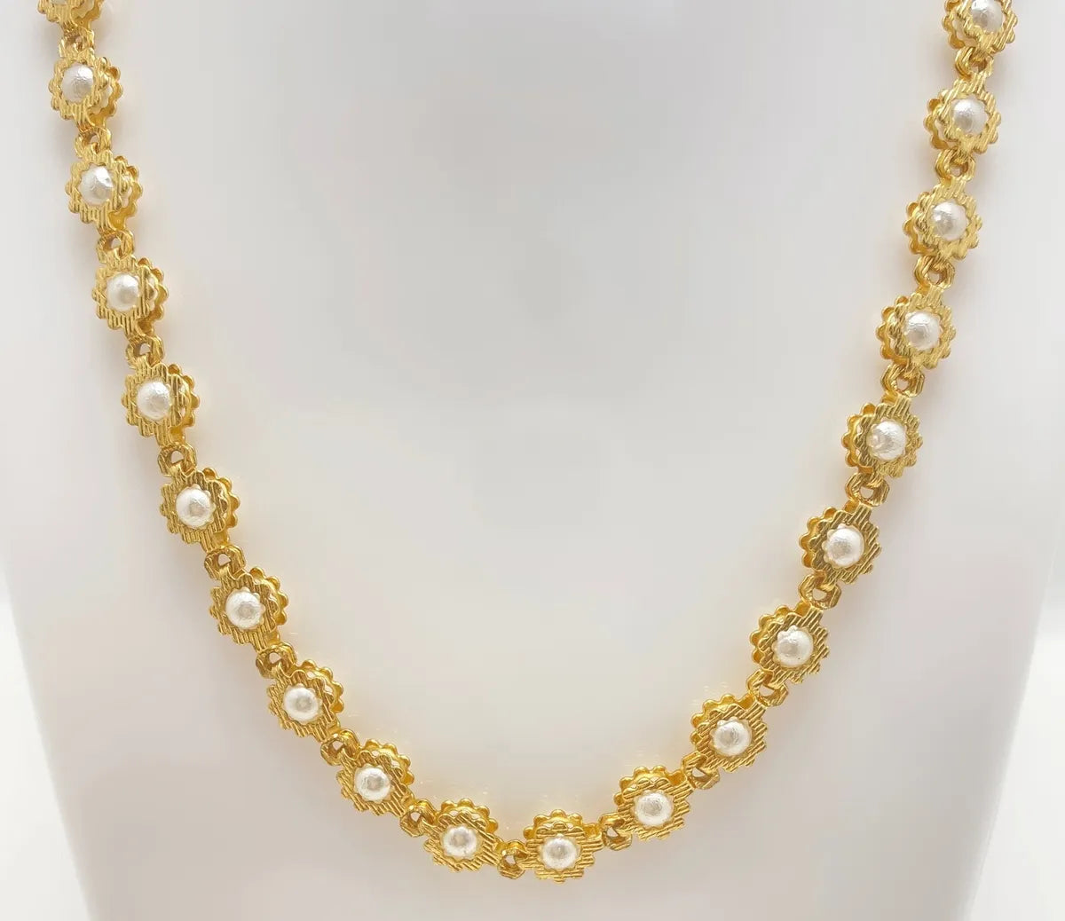 Gold Micro Plated Pearl Floral Motif Neck Chain For Women