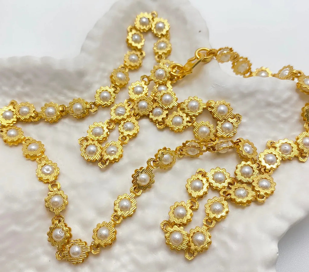 Gold Micro Plated Pearl Floral Motif Neck Chain For Women