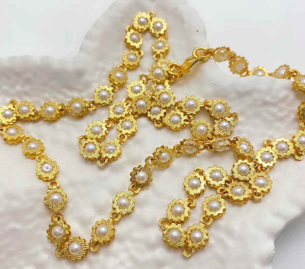 Gold Micro Plated Pearl Floral Motif Neck Chain For Women